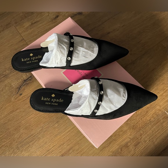 KATE SPADE-NWT/Box Black Suede & Rhinestone Mary Janes - Picture 7 of 15